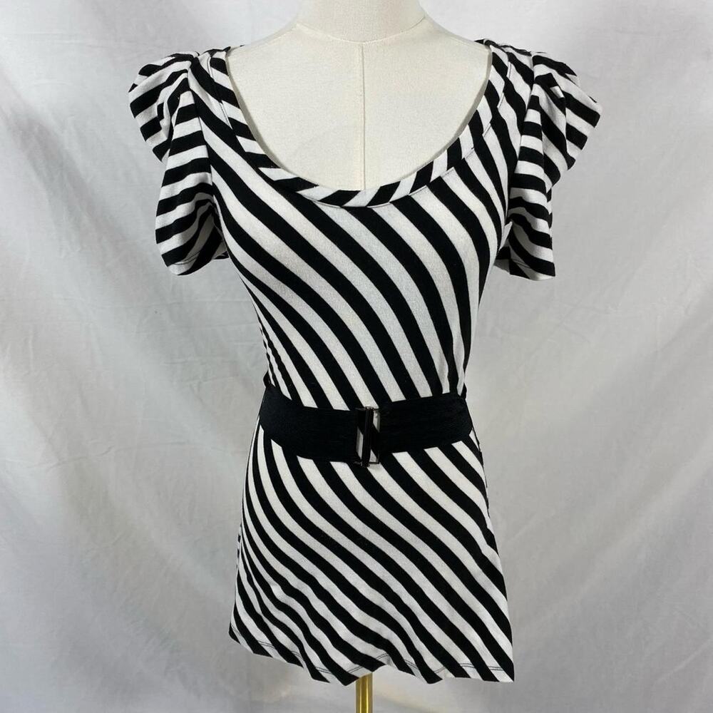 Almost famous black white striped top with‎ belt size small y2k preppy indie